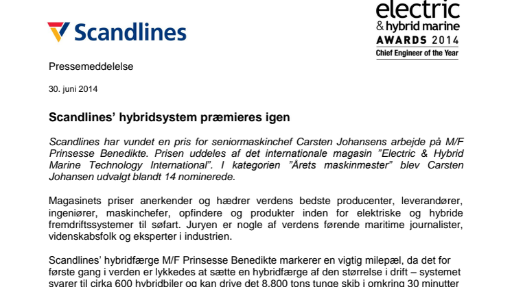 Scandlines’ hybridsystem præmieres igen