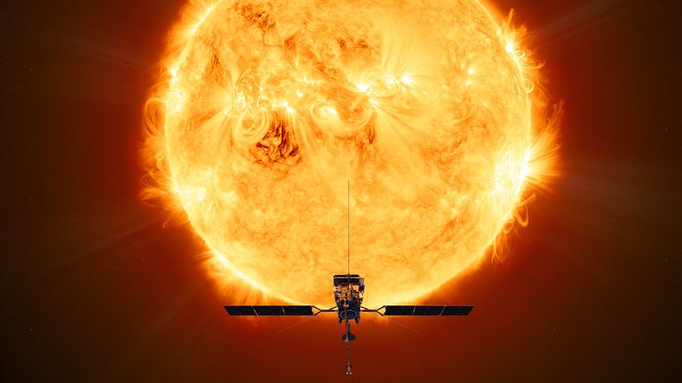 Forskare vid Institutet för rymdfysik i Uppsala bidrar till ett mätinstrument på den solutforskande rymdsonden Solar Orbiter. De första svenska forskningsresultaten är nu publicerade i Astronomy & Astrophysics. Illustration: ESA/ATG medialab