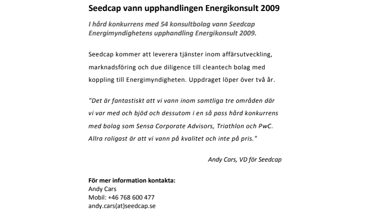 Seedcap vann upphandlingen Energikonsult 2009