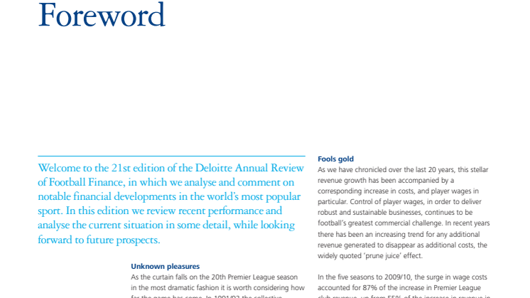 Foreword - Deloitte Annual Review of Football Finance 2012