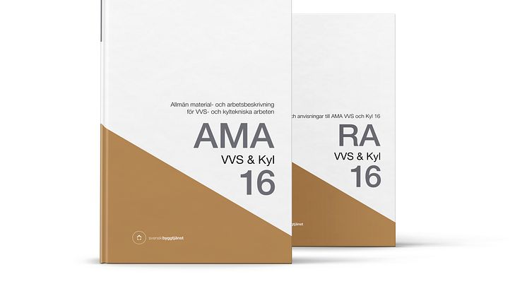 Referensverket AMA VVS  & Kyl 16, med tillhörande råd och anvisningar RA VVS & Kyl 16, grundligt aktualiserade för att hålla AMA i takt med tiden.