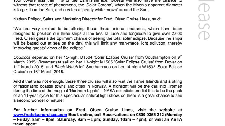 Fred. Olsen Cruise Lines’ guests eagerly await the total solar eclipse on board Black Watch, Boudicca and Braemar