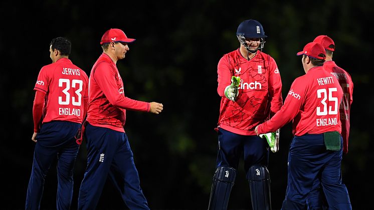England celebrate a wicket during the International Cricket Inclusion Series Learning Disability match between Australia and England at Northern Suburbs District Cricket Club (Getty Images)
