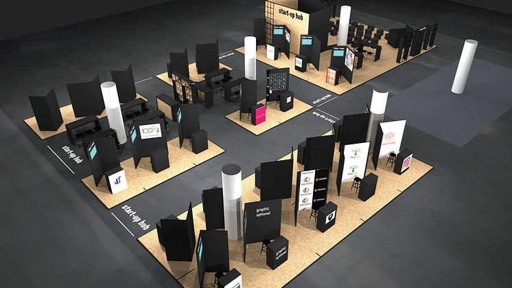 Skisse av den nye Startup-Lounge på EuroShop 2020. Foto: Messe Düsseldorf