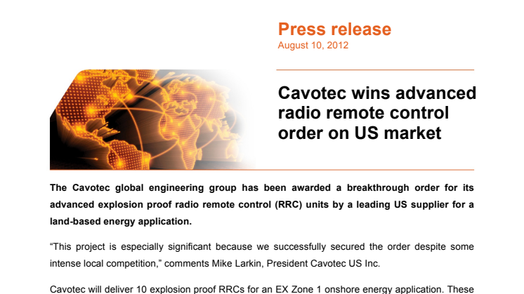 Cavotec wins advanced radio remote control order on US market