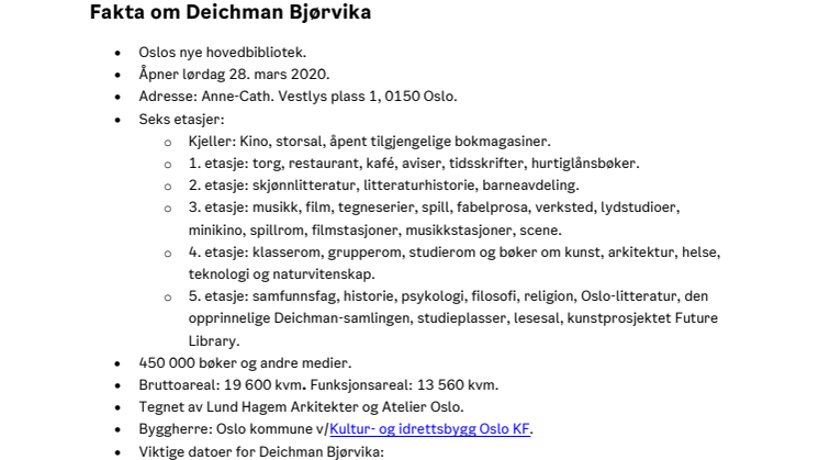 Fakta om Deichman Bjørvika