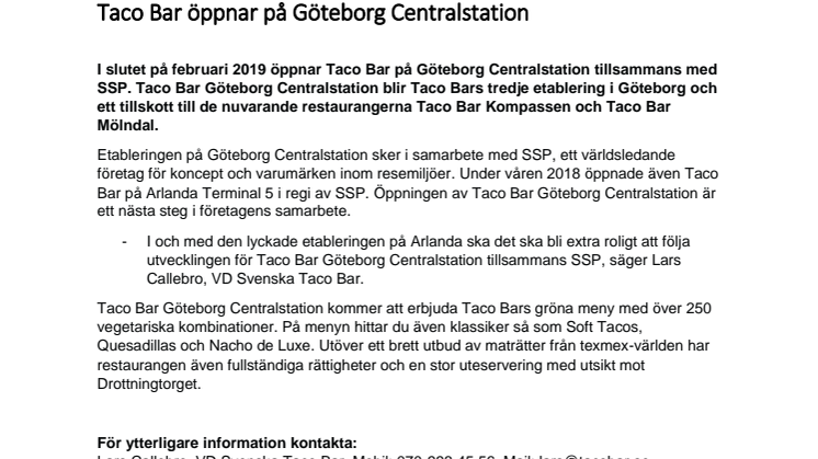 ​Taco Bar öppnar på Göteborg Centralstation