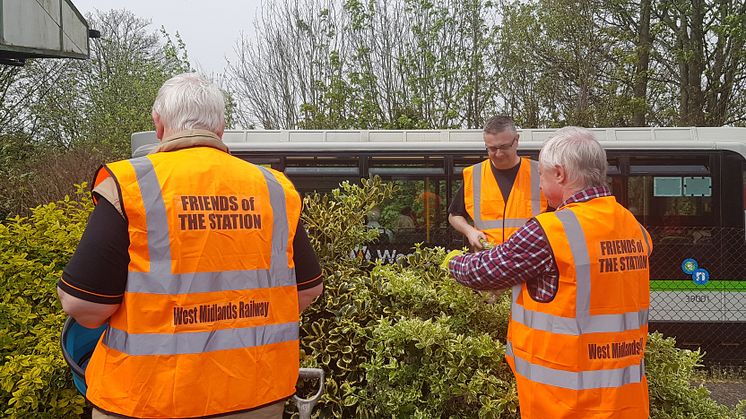 Friends of Stourbridge Stations working on planters at Stourbridge Junction