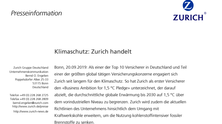 Klimaschutz: Zurich handelt