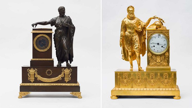 Table Clock with Caesar/Napoleon and Table Clock with Henri IV of France. Photo: Linn Ahlgren/Nationalmuseum.