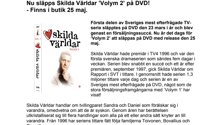 Nu släpps Skilda Världar ’Volym 2’ på DVD!  - Finns i butik 25 maj.  