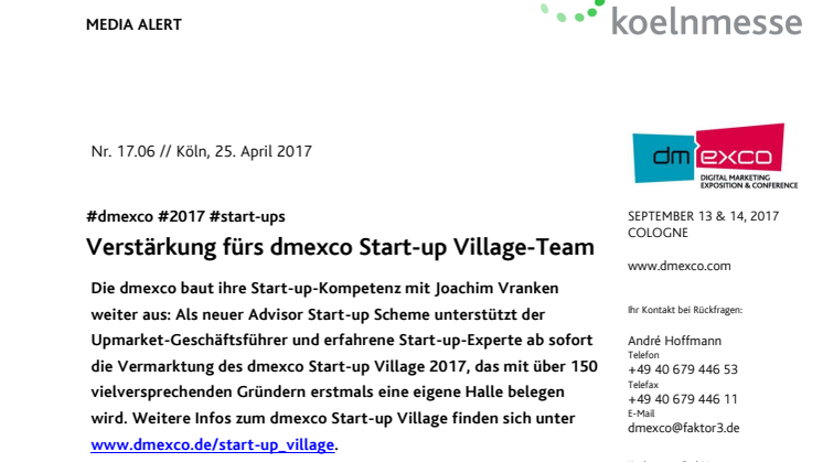 Verstärkung fürs dmexco Start-up Village-Team