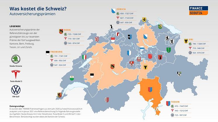 Kantonale Unterschiede: Autoversicherungsprämie im Tessin doppelt so teuer wie in Freiburg