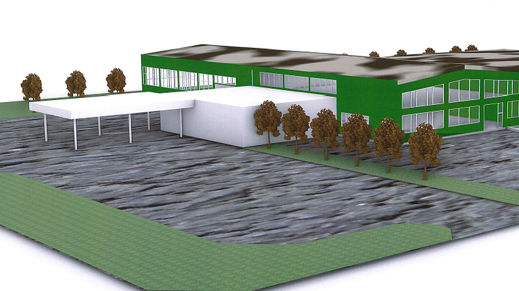 The planned design for the new expansion at the Camfil Tech Center in Trosa, Sweden