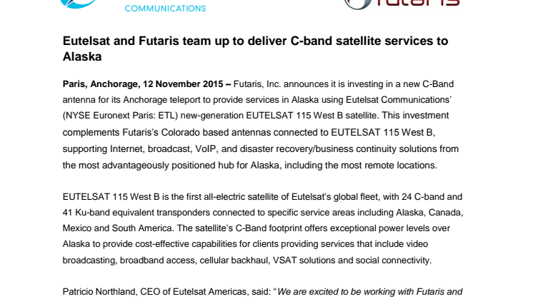 Eutelsat and Futaris team up to deliver C-band satellite services to Alaska