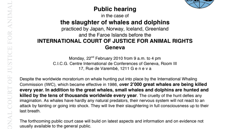 Val- och delfinjagande länder i internationell djurrättsdomstol på måndag