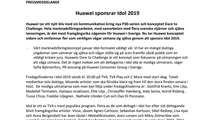 Huawei sponsrar Idol 2019