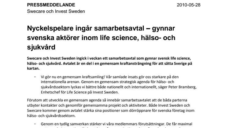 Nyckelspelare ingår samarbetsavtal – gynnar svenska aktörer inom life science, hälso- och sjukvård