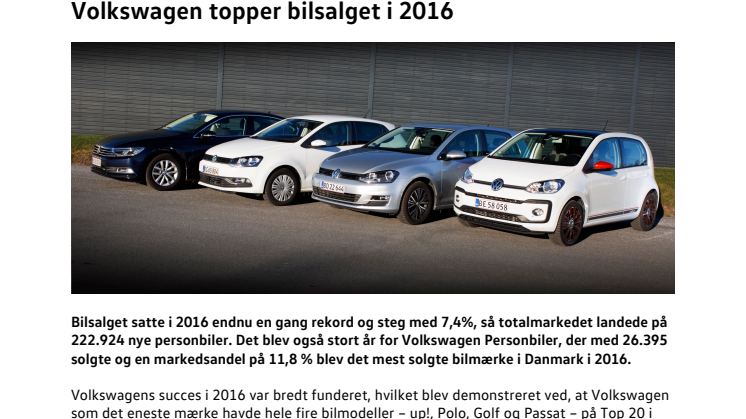 Volkswagen topper bilsalget i 2016