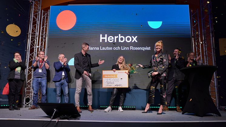 Linn Rosenqvist och Hanna Lauste från Orust kammade hem vinsten 2021 med affärsidén Herbox som handlar om att tillgängliggöra mensskydd. 