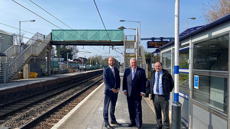Announcing Royston's lifts and footbridge plans: (l to r) Tom Moran, Managing Director for Great Northern and Thameslink; Sir Oliver Heald MP; Jonathan Ham, Lead Portfolio Manager for Network Rail