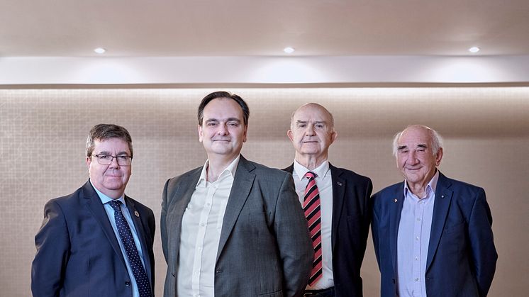 L- R: Professor Andy Long, Professor Sterghios Moschos, Dr Huw Edwards and Professor Sir Peter J. Barnes (Photo credit: PulmoBioMed)