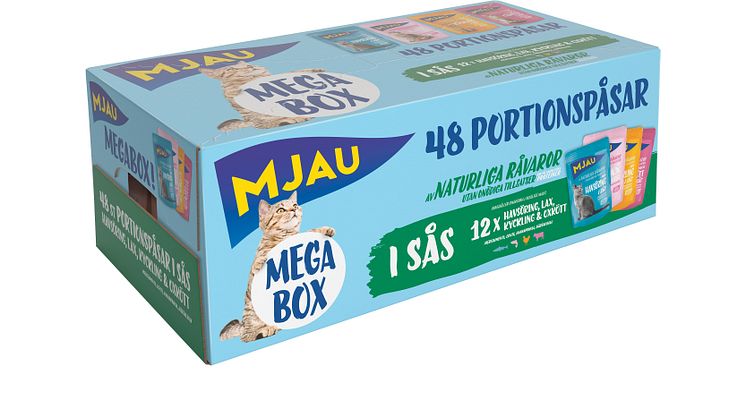 Mjau Megabox med 48 portionspåsar i sås