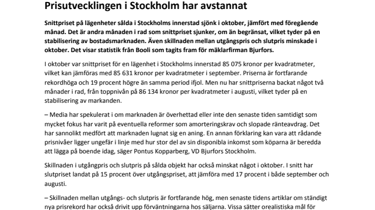 Prisutvecklingen i Stockholm har avstannat