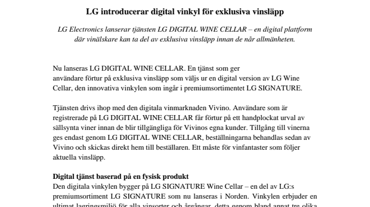 LG introducerar digital vinkyl för exklusiva vinsläpp