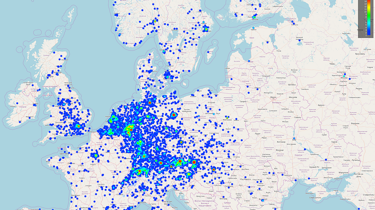 En karta över Europa visar som väntat hur användningen av IoT-enheter koncentreras kring städer och tätbefolkade områden. Samtidigt visar Sophos studie att användningen av IoT i hemmet medför risker.