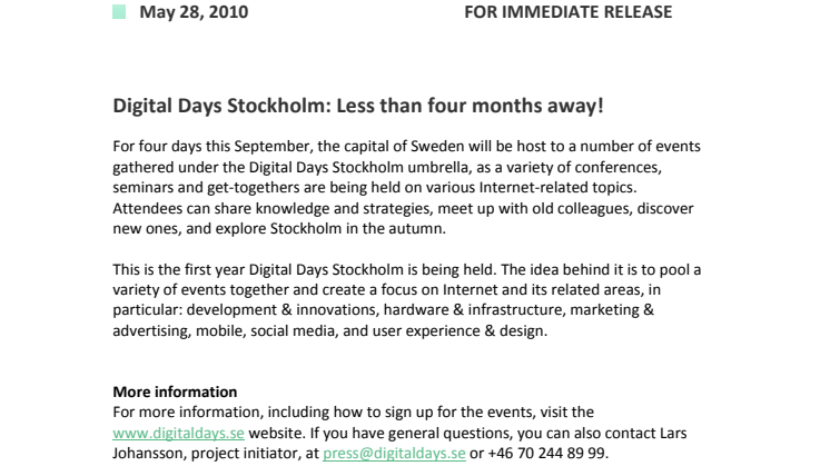 Digital Days Stockholm: Less than four months away!
