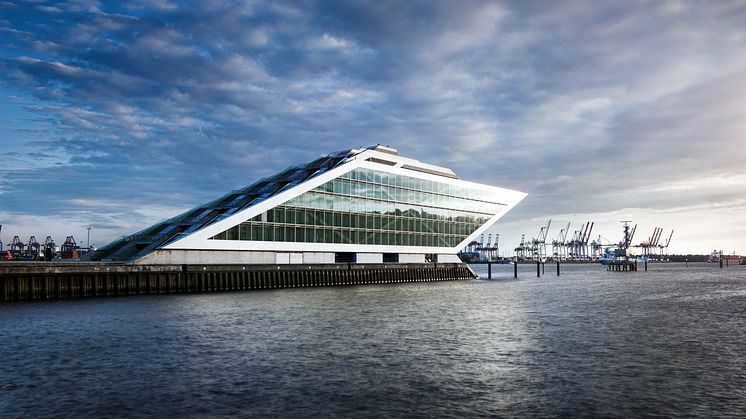 Futuristic building in the Port of Hamburg, Germany.