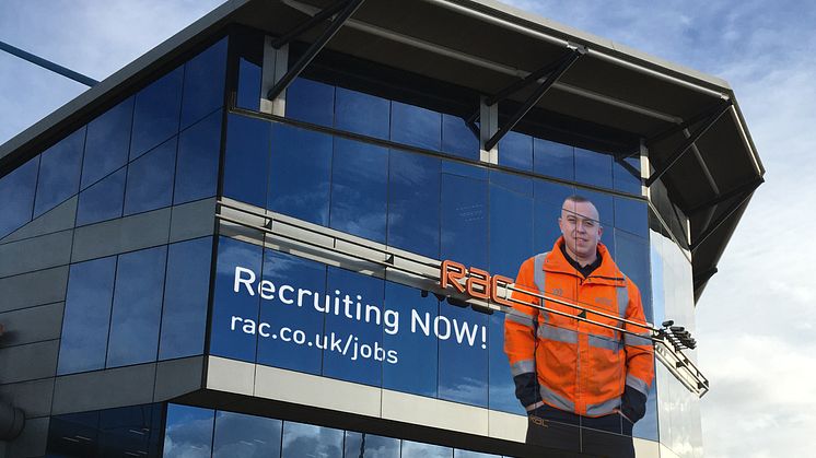 RAC patrol James Pallister standing 50 feet tall overlooking the M6 at the RAC's technical centre in Walsall