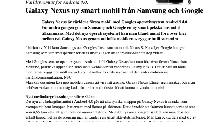 Galaxy Nexus ny smart mobil från Samsung och Google