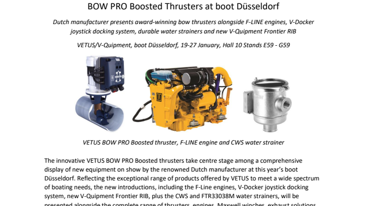 VETUS Highlights Technology Innovations behind New BOW PRO Boosted Thrusters at boot Düsseldorf