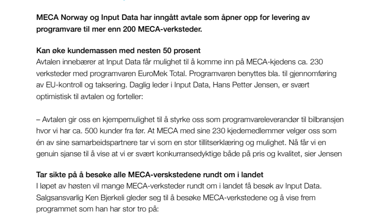 Input Data inngår spennende samarbeid med MECA Norway