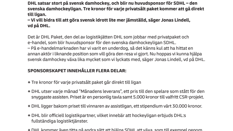 När det viktigaste behöver komma fram – DHL går in som huvudsponsor för svensk damhockey