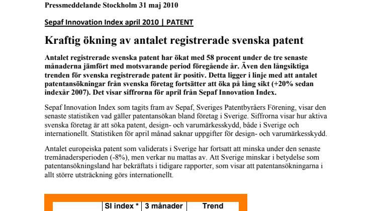 Kraftig ökning av antalet registrerade svenska patent