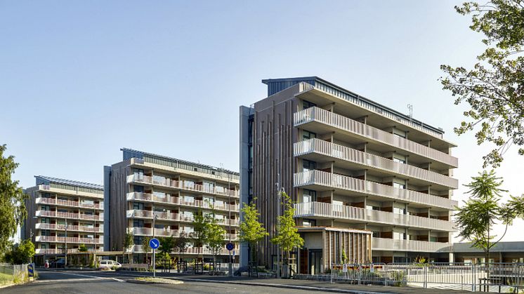 I Riksbyggens Brf Viva i Göteborg har en ny typ av klimatförbättrad betong använts med ca 30 procent lägre klimatpåverkan.