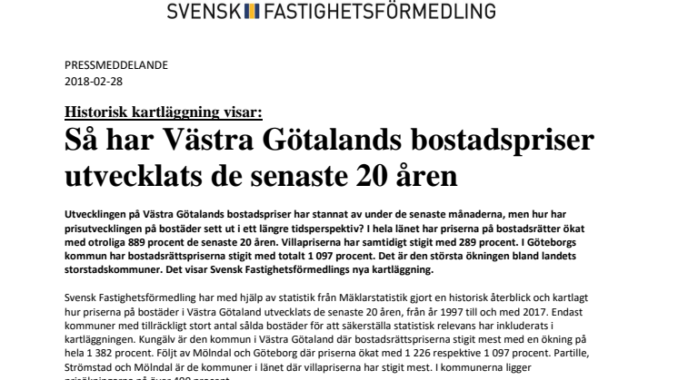 Historisk kartläggning visar: Så har Västra Götalands bostadspriser utvecklats de senaste 20 åren