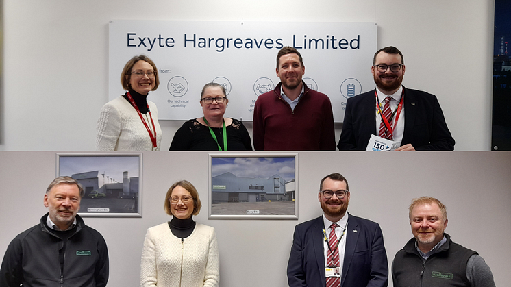 Top image: Chief Exec Lynne Ridsdale and Cllr Eamonn O'Brien with the team at Exyte Hargreaves. Below: Chief Exec Lynne Ridsdale and Cllr Eamonn O'Brien with the team at Wallwork