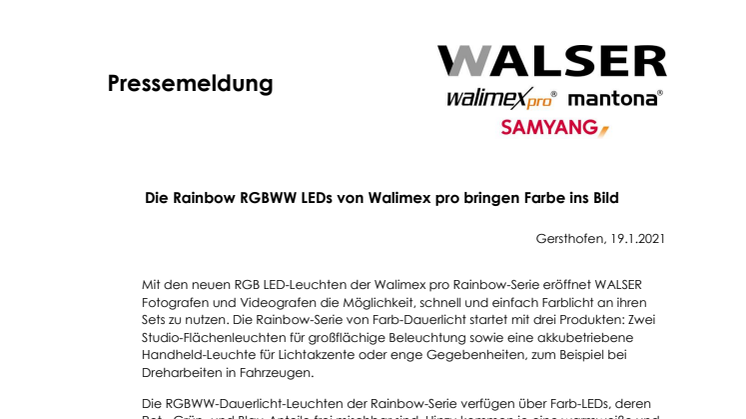 Die Rainbow RGBWW LEDs von Walimex pro bringen Farbe ins Bild