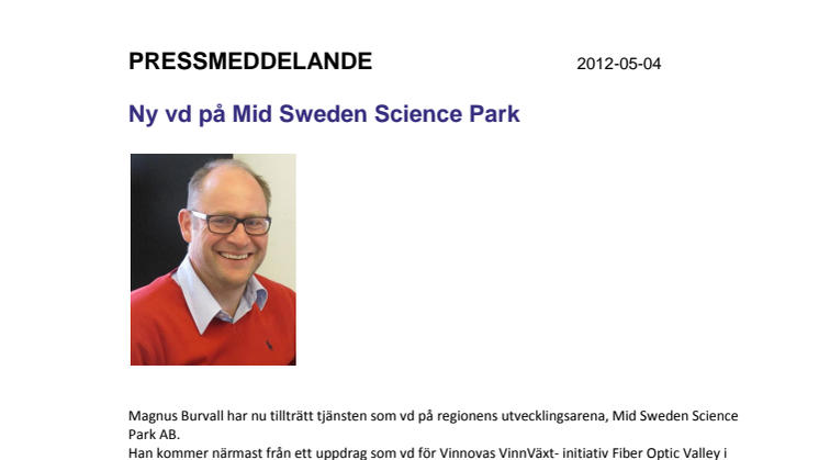 Ny vd på Mid Sweden Science Park