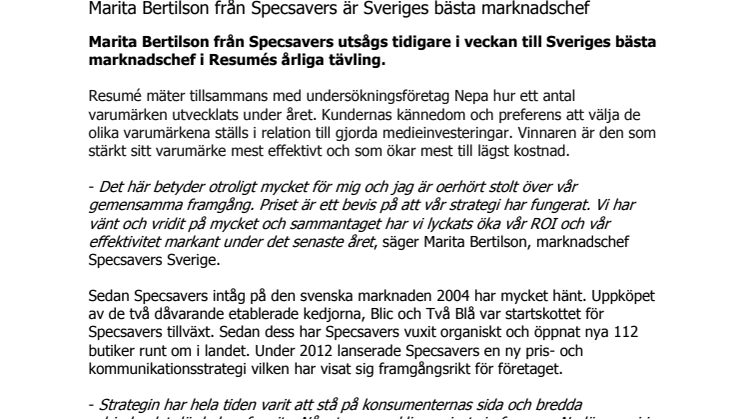 Marita Bertilson från Specsavers är Sveriges bästa marknadschef