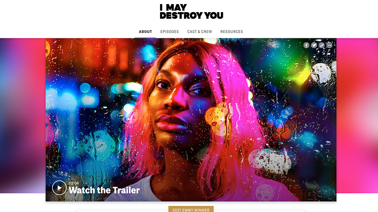 Screenshot of the HBO official website for Michaela Coel's I May Destroy You