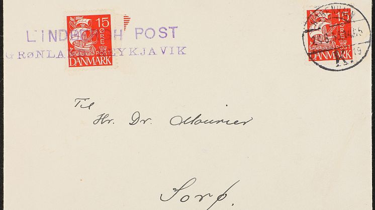 Et sjældent brev, som flyverlegenden Charles Lindbergh havde med under en testflyvning mellem USA og Europa i 1933, kommer på auktion hos Bruun Rasmussen. Brevet er vurderet til 15.000 kr.