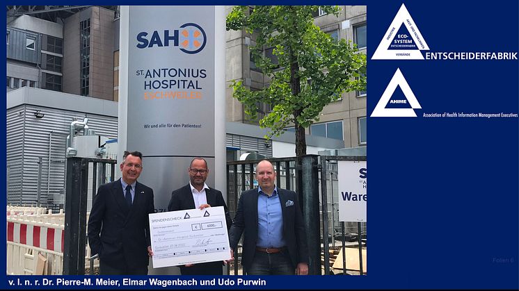 Das Eco System spendet seinen kompletten Kongressgewinn an die Mitglieder St.-Antonius-Hospital Eschweiler & Gefäßzentrum i. K. Ahrweiler