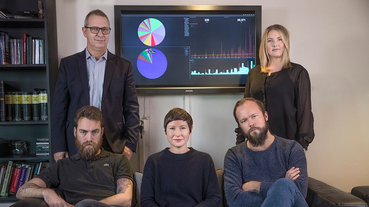 Matti Larsson, Martin Fredriksson, Emma Boëthius, Ulf Fahlén och Johanna Hovnert, nominerade till Stora Journalistpriset 2017 