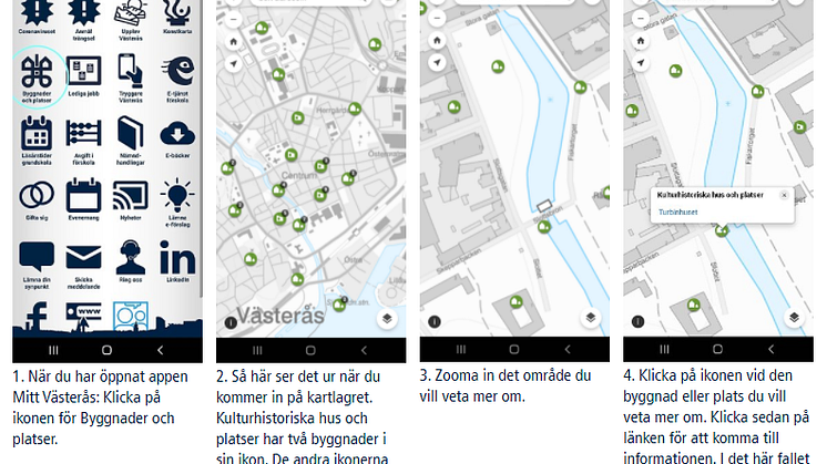 Så här hittar du Byggnader och platser i appen Mitt Västerås.