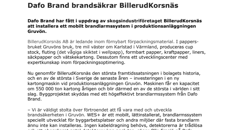 Dafo Brand brandsäkrar BillerudKorsnäs